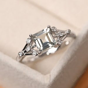 Anello di fidanzamento personalizzato con ametista verde, anello con mappa stellare in argento taglio principessa
