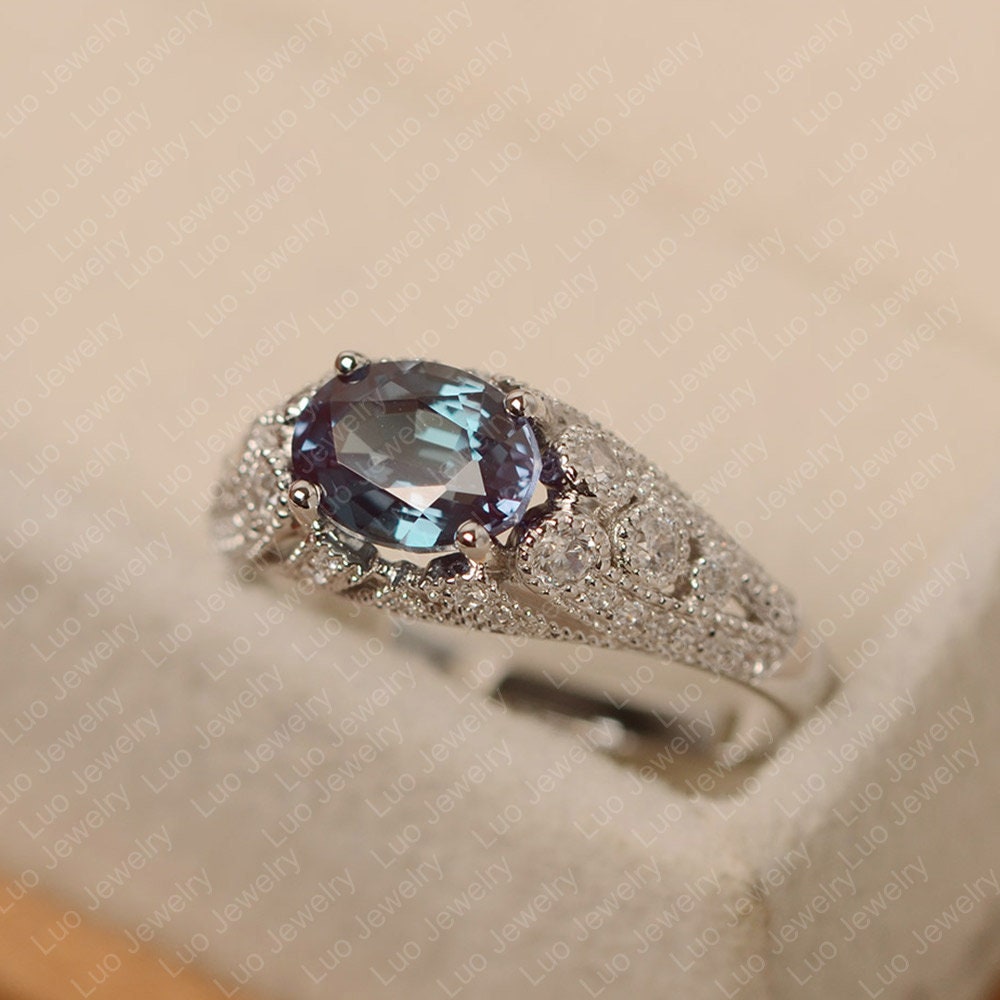 Vintage Alexandrite Engagement Ring Sterling Silver Oval Cut - Etsy