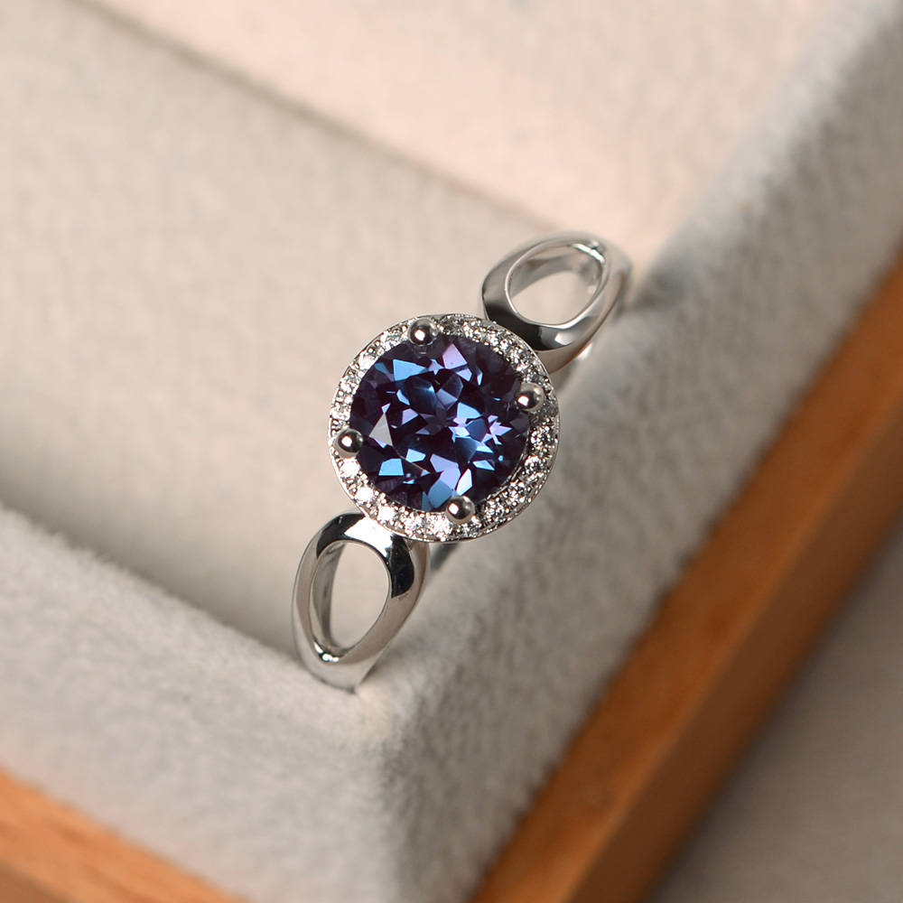 Halo rings, proposal rings, alexandrite rings, round cut rings, sterling silver rings, June birthstone