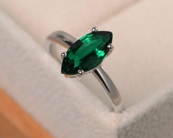 Marquise cut gemstone, promise ring, lab emerald ring, green gemstone, solitaire ring, May birthstone ring