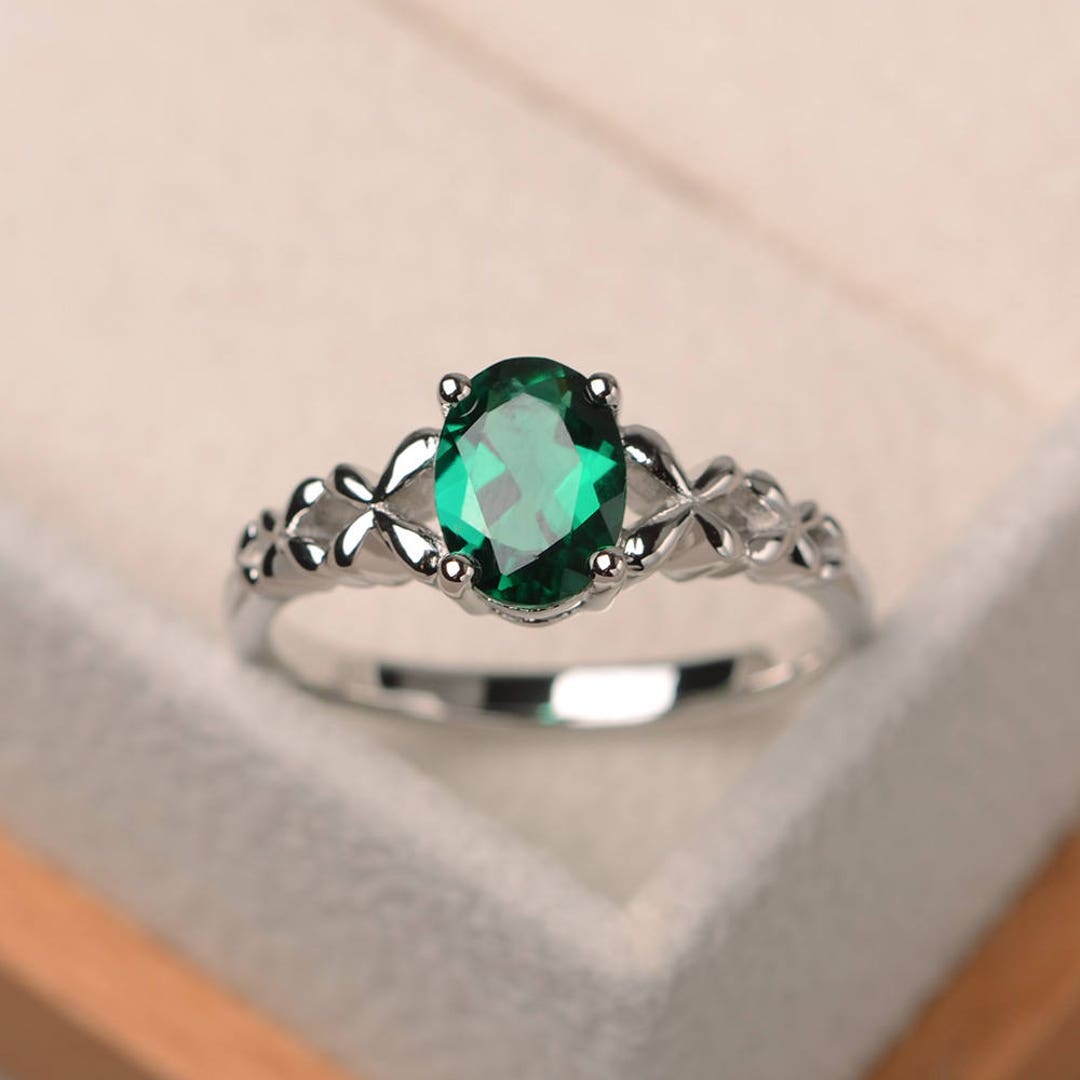 Emerald Ring, Anniversary Ring, Oval Cut Green Gemstone, May Birthstone ...