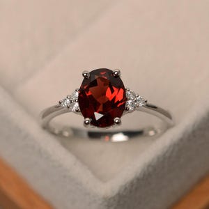 Garnet wedding ring, natural gemstone ring, silver/gold ring, red garnet ring, January birthstone ring