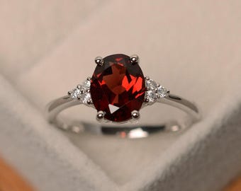Anillo de bodas de granate, anillo de piedra preciosa natural, anillo de plata/oro, anillo de granate rojo, anillo con piedra de nacimiento de enero