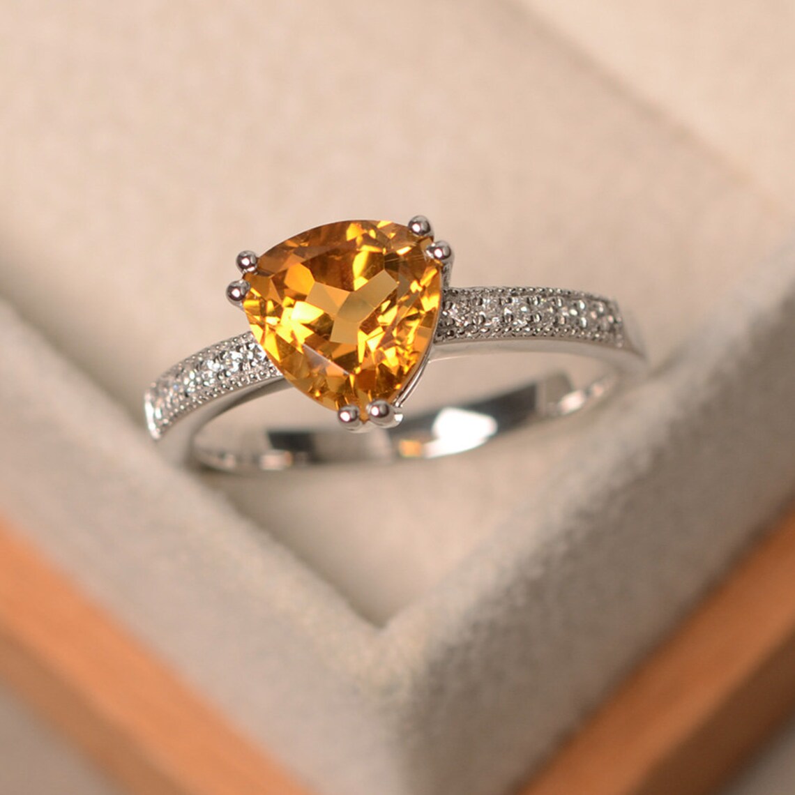 Triangle Cut Citrine November Birthstone Engagement Ring Etsy