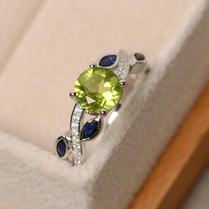 Natural peridot ring, leaf ring, peridot engagement ring, sterling silver image 2
