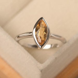 Affordable wedding ring, natural citrine anniversary ring, yellow gemstone, November birthstone