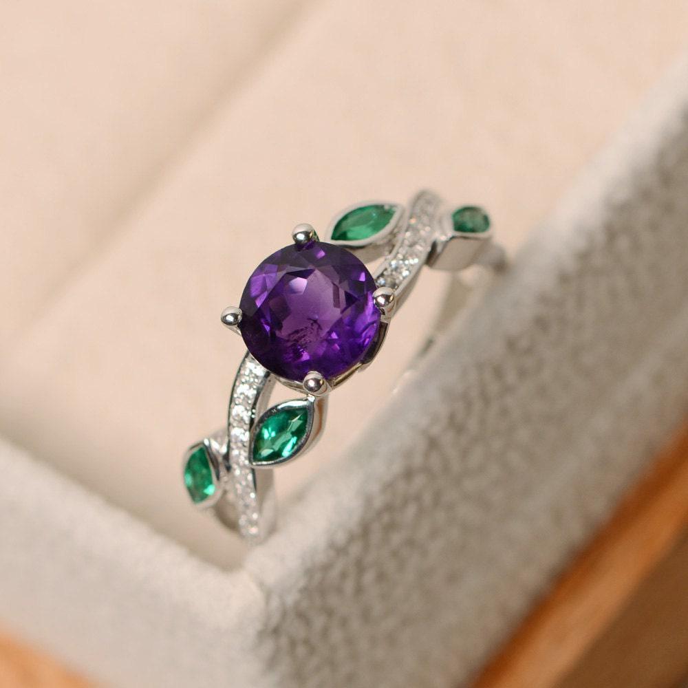 February Rings Amethyst Ring, Engagement Ring, February Birthstone Ring, Emerald ...