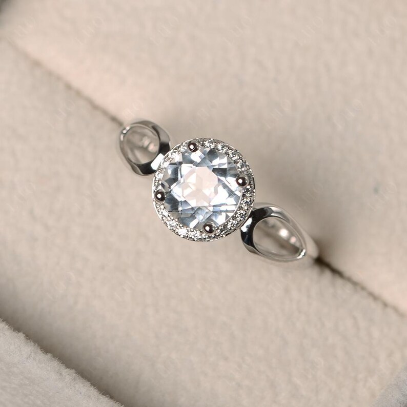 Anillos con halo, anillos de boda de esmeralda, anillos de piedra natal de mayo, anillos de piedras preciosas verdes, anillos de talla redonda, anillos de plata de ley White Topaz