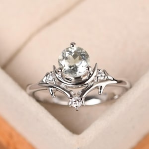 Personalisierung grüner Amethyst Ring, runder 6 mm Mondsichelring, einzigartiger Statementring