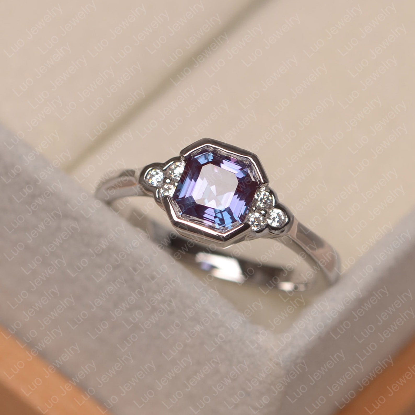 June Birthstone Ring Alexandrite Promise Ring Asscher Cut Etsy