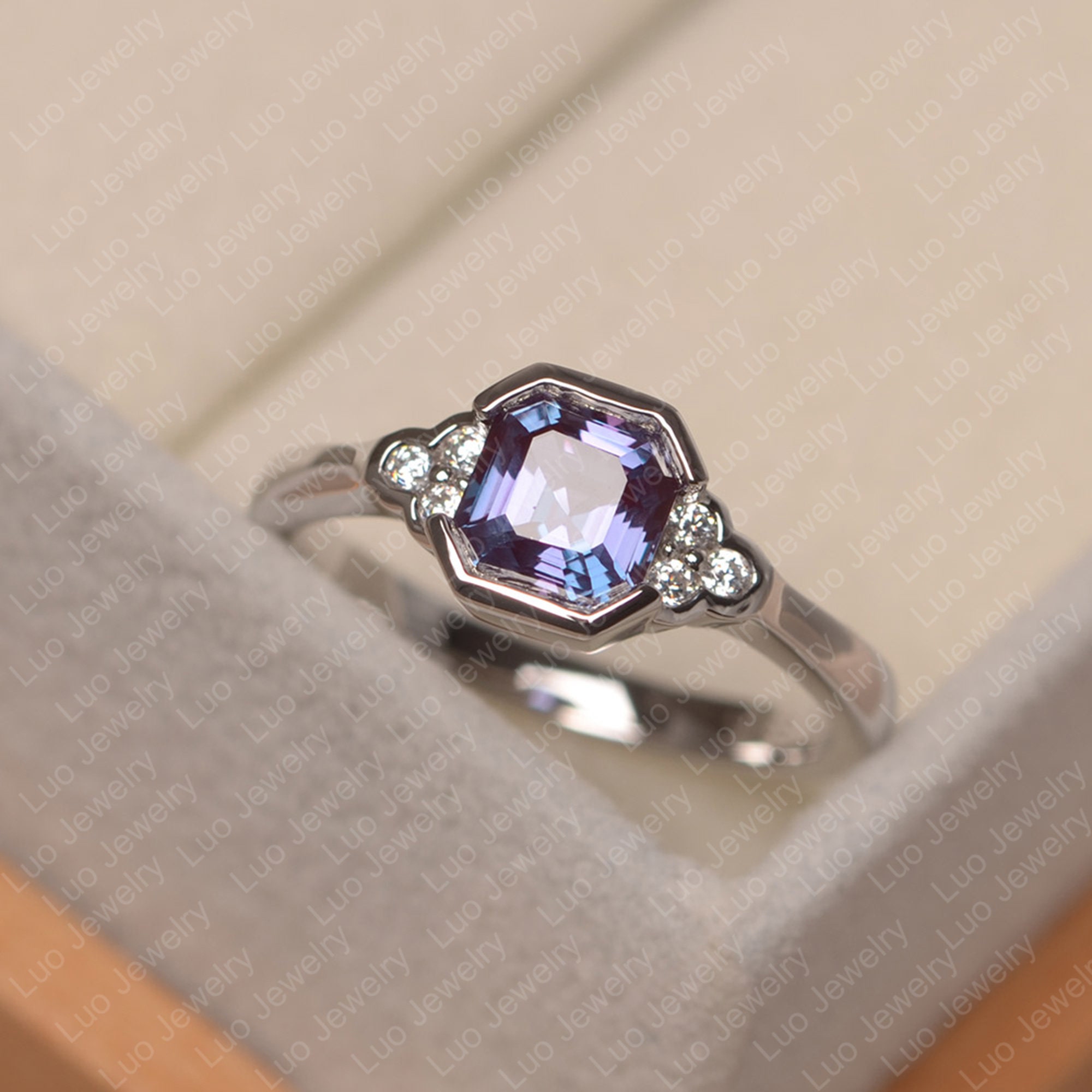 June birthstone ring alexandrite promise ring asscher cut Etsy