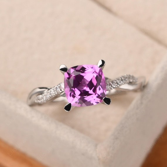Custom Pink Sapphire Ring,sterling Silver Promise Ring,cushion Cut