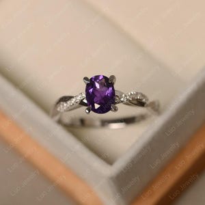 Amethyst ring, oval cut, February birthstone, sterling silver, engagement ring for women