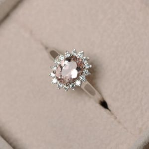 Natural morganite ring, pink gemstone, sterling silver, engagement ring, promise ring for her