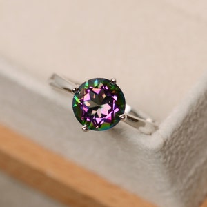 Mystic topaz ring, sterling silver, solitaire ring,  rainbow topaz ring