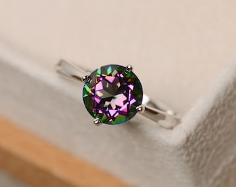 Mystic topaz ring, sterling silver, solitaire ring,  rainbow topaz ring