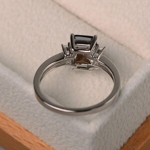 Cocktail party ring, natural smoky quartz ring, emerald cut brown gemstone, sterling silver ring image 3
