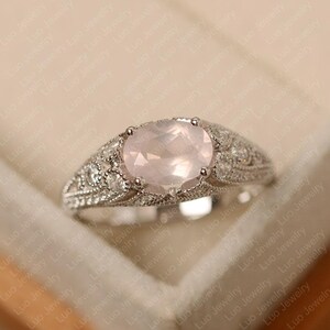 Pink quartz ring, oval cut, pink gemstone ring, sterling silver, engagement ring