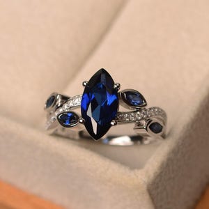 sapphire ring, marquise cut ring, sterling silver