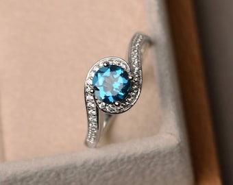 Anniversary ring, London blue topaz ring, round cut ring, gemstone ring, sterling silver ring