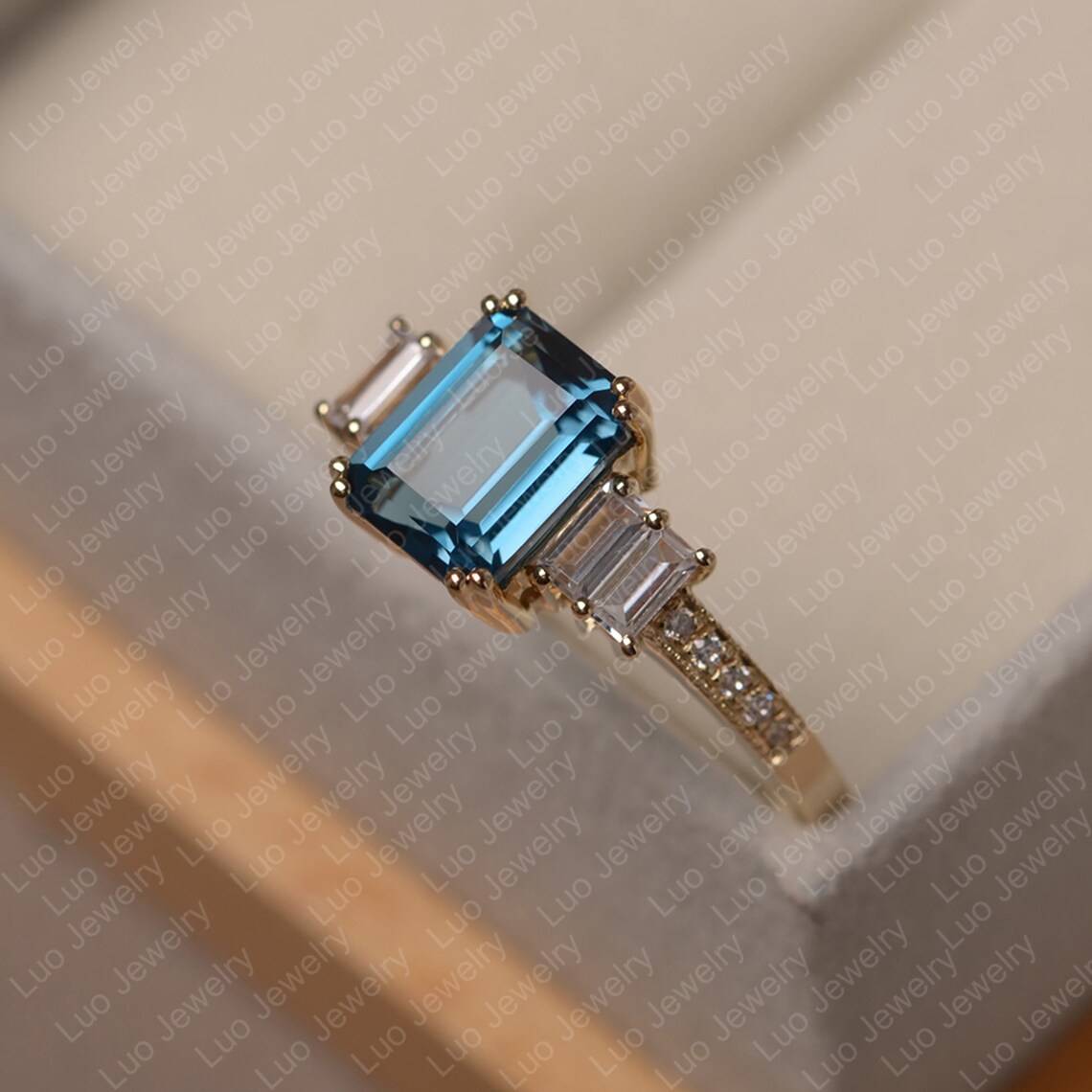 Emerald Cut London Blue Topaz Ring Yellow Gold Engagement - Etsy