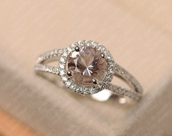 モルガナイトリング、スターリングシルバー、女性用結婚指輪、ラウンド