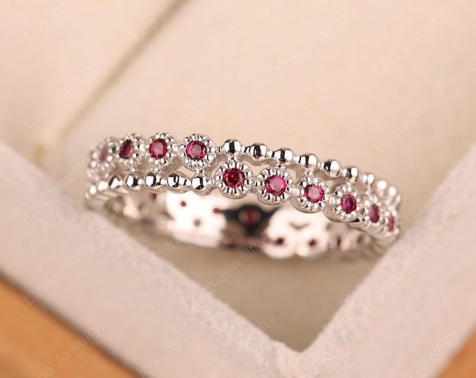 natural ruby silver ring, dainty ruby ring, stackable... Vintage Red Ruby With Diamond Eternity Ring in 925 Sterling Silver - Etsy