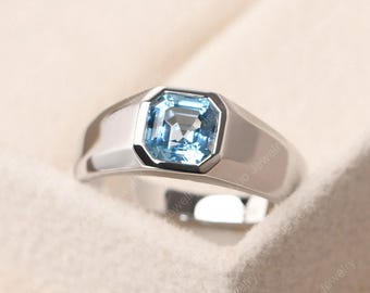 男性用11月の誕生石リング、アッシャーカットのスイスブルートパーズ