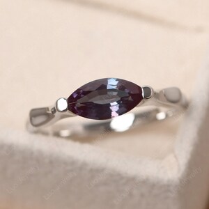Minimalist alexandrite wedding ring,sterling silver,marquise cut 5x10 mm, June birthstone ring