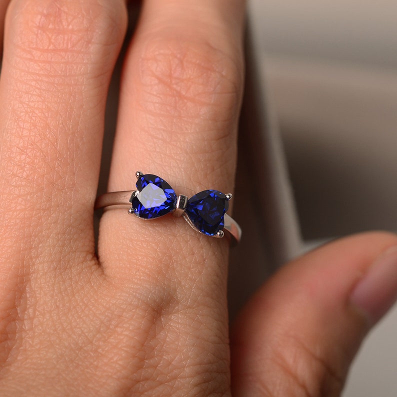 Lab Sapphire Ring Double Stone Sapphire Engagement Ring Etsy UK