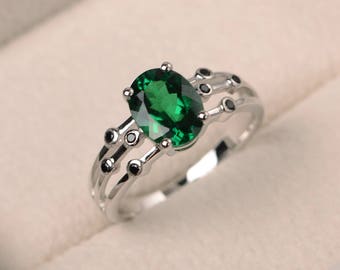Emerald Ring Oval Cut Engagement Ring May Birthstone Green Gemstone ...