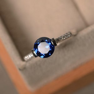 Sapphire engagement ring, sterling silver, lab sapphire, September birthstone, engagement ring