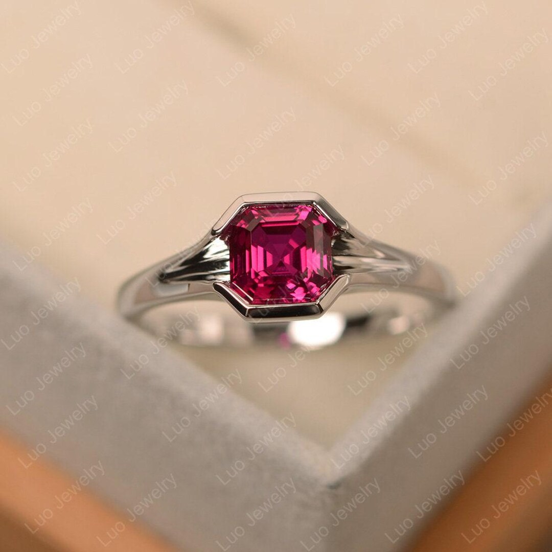 Ruby Ring, Yellow Gold Ring, Asscher Cut,ruby Engagement Ring,july ...