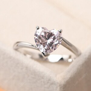 Heart shaped CZ simulated diamond engagement ring, bypass sterling silver solitaire ring