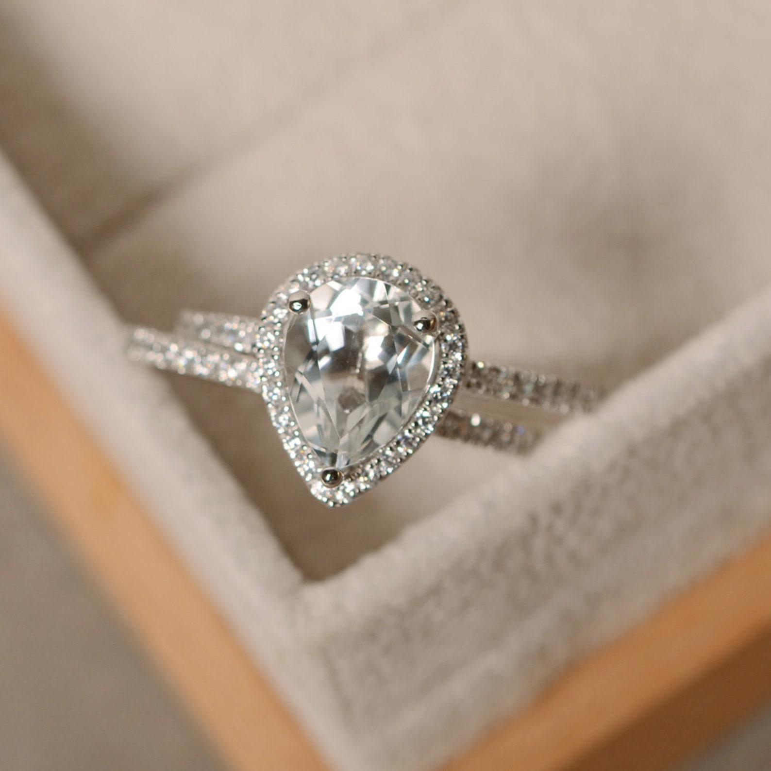 White topaz engagement ring pear cut sterling silver Etsy