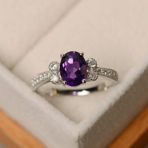 Bague améthyste, taille ovale, améthyste violette, bague en pierre précieuse améthyste image 2