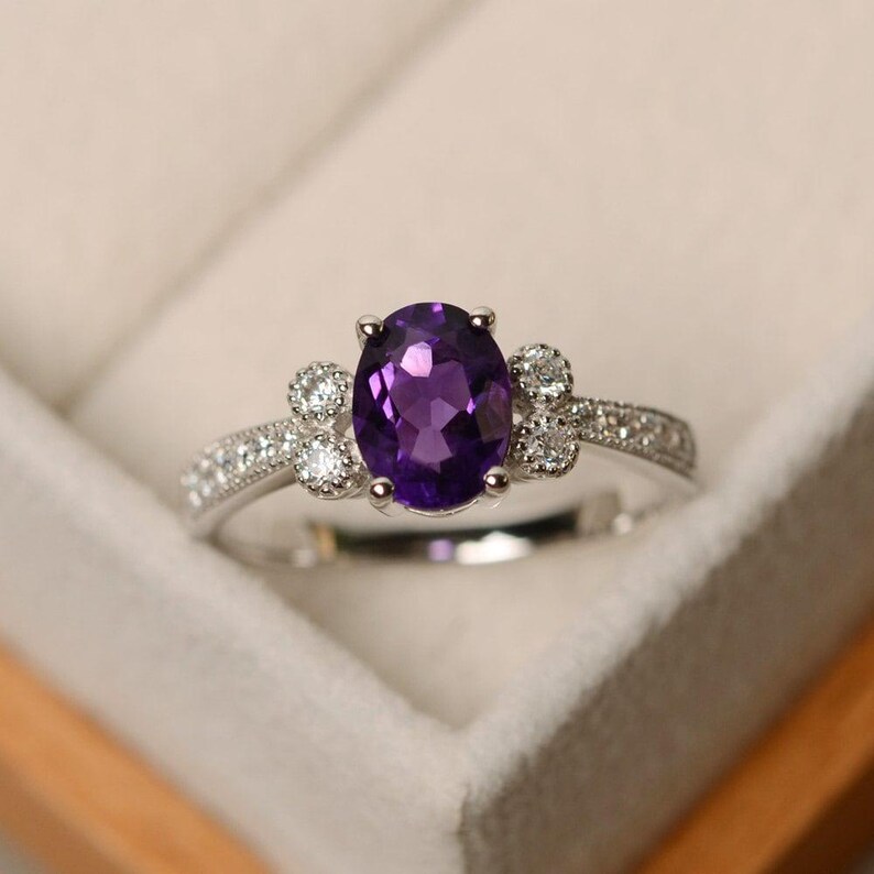 Bague améthyste, taille ovale, améthyste violette, bague en pierre précieuse améthyste image 2