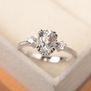 Oval shaped, real white topaz ring, unique engagement ring, November birthstone,gift for her