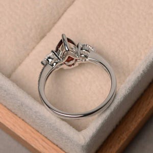 Natural garnet ring, promise ring, red gemstone ring, pear cut gemstone, sterling silver ring, January birthstone ring image 3