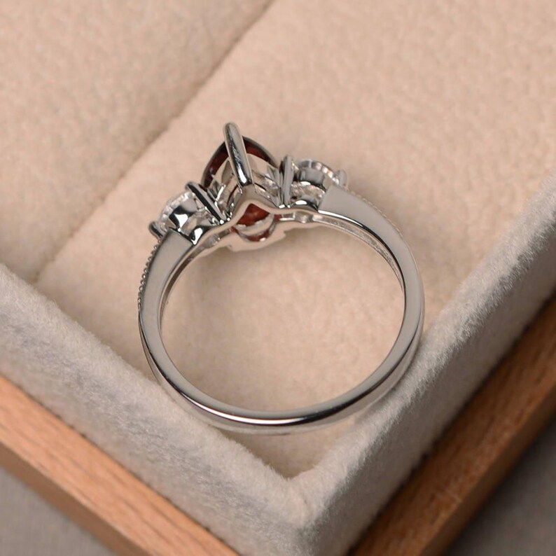 Natural garnet ring, promise ring, red gemstone ring, pear cut gemstone, sterling silver ring, January birthstone ring image 3