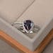 Alexandrite wedding rings set, solid silver, tear drop shpaed, June birthstone, color changing ring
