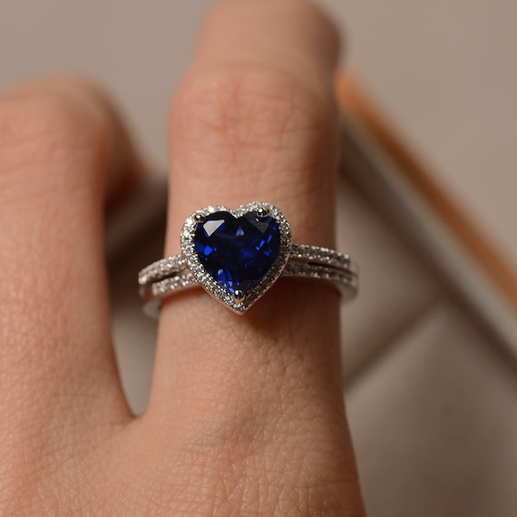 Aunimeifly Plating 925 Silver Blue Sapphire Ring Women Engagement Bridal Jewelry 