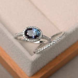 Engagement ring, alexandrite ring, June birthstone ring, oval cut gemstone, sterling silver ring,bridal sets image 1