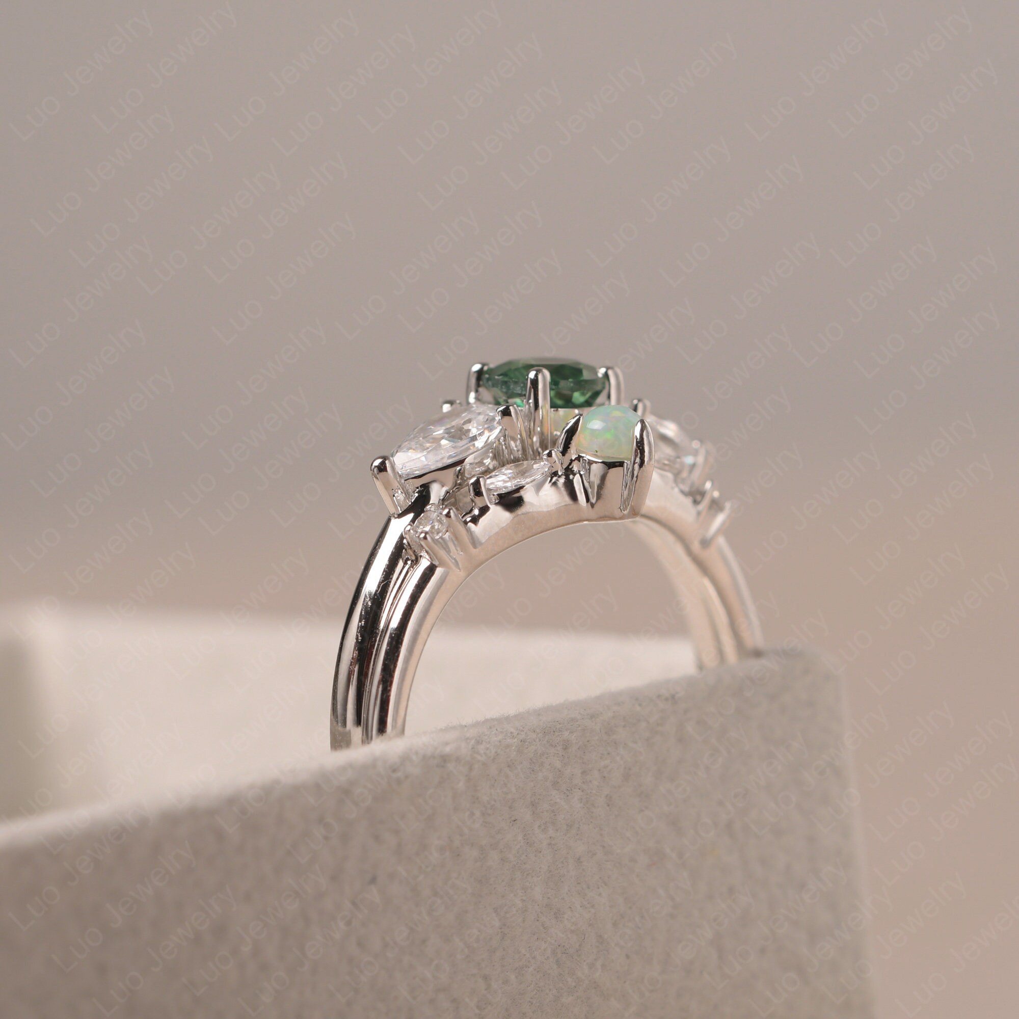 Custom Bridal Ring Sets Vintage Green Sapphire and Opal Etsy