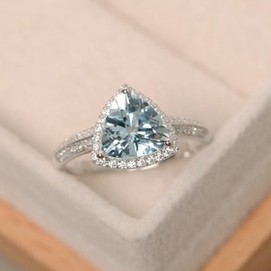 Aquamarine Ring Triangle Cut Engagement Ring March - Etsy
