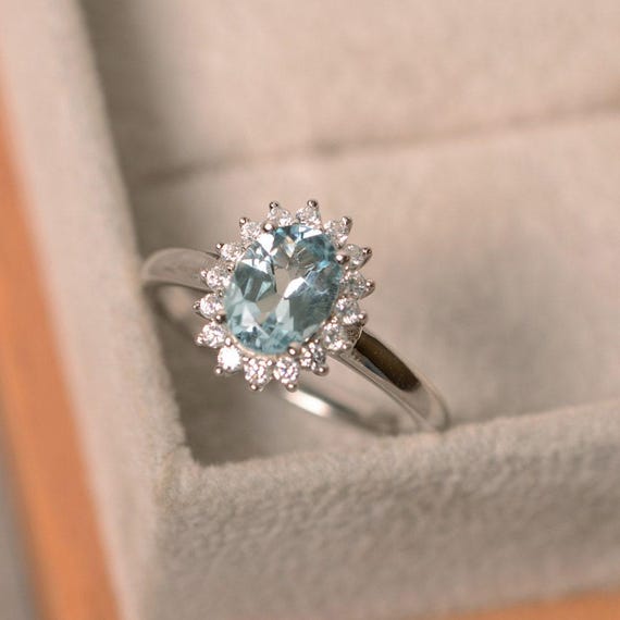 Genuine aquamarine ring, oval cut aquamarine, March birthstone ring, sterling silver,