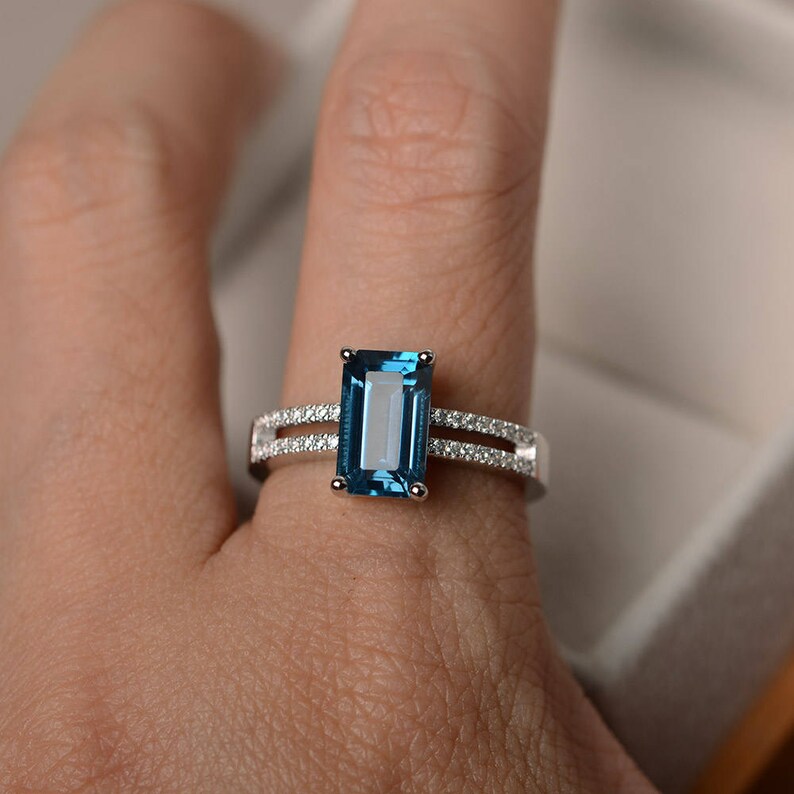 Genuine London blue topaz rings promise rings silver rings Etsy
