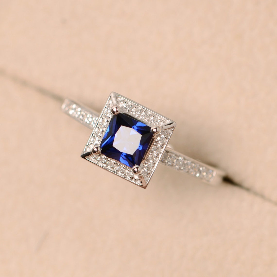 Sapphire Ring Princess Cut Ring Blue Sapphire Gemstone Ring Etsy