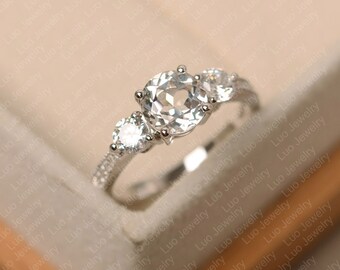 ホワイトトパーズリング、ホワイトゴールド、アニバーサリーリング