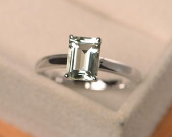 Ring groene amethist, griffende ring, ring in smaragdvorm, solitaire ring, feestring, massief zilveren 925-ring
